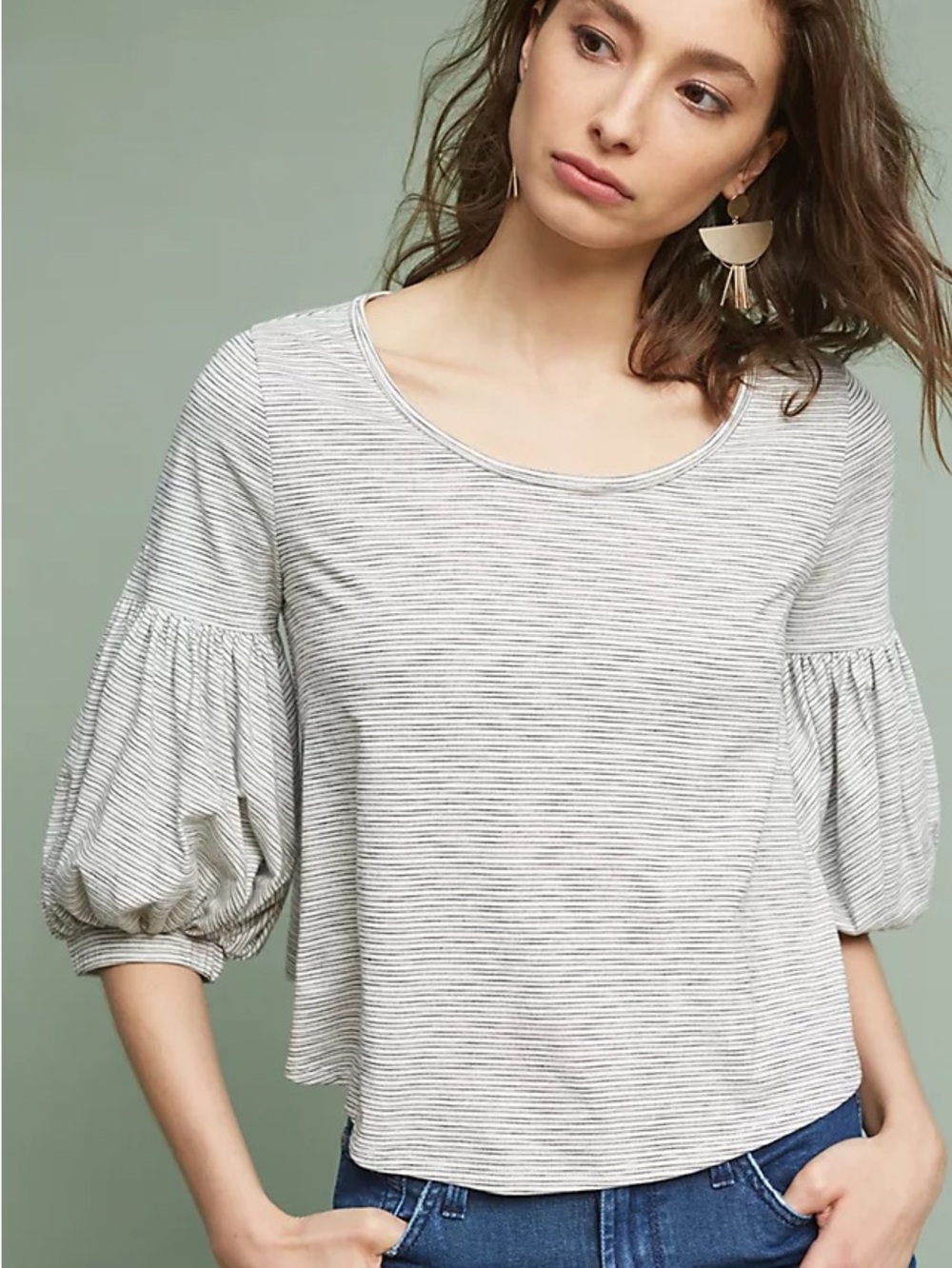 Anthropologie Eri + Ali Trina striped bubble sleeve tee size medium